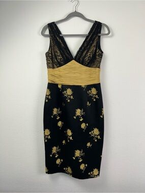 Phoebe Couture Oriental Black & Gold Floral Sleeveless Formal Cocktail Dress